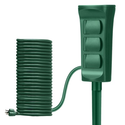 BESTTEN Outdoor Power Stake with 30ft Ultra Long Extension Cord, 3-Outlet Pow...