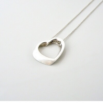 Vintage Tiffany & Co. 3D Open Heart Slanted Pendant Necklace Sterling 925 Rare