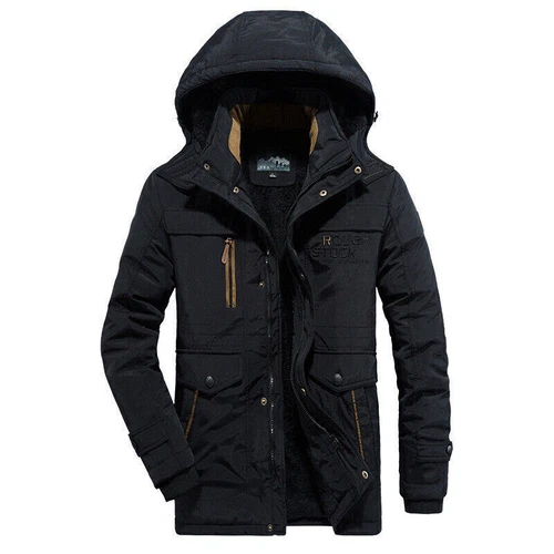 Men's Winter Fur Lined Jacket Parkas Waterproof Hooded Long Thick Warm Outerwear - Picture 16 of 20