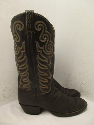 Vtg Tony Lama Mens Cowboy Boots Brown Leather Style 8594 Size 7 D Made in USA