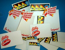 14 tlg. ALTE KARTON PREISSCHILDER 50er WINTERSCHLUSSVERKAUF WERBUNG KAUFHAUS