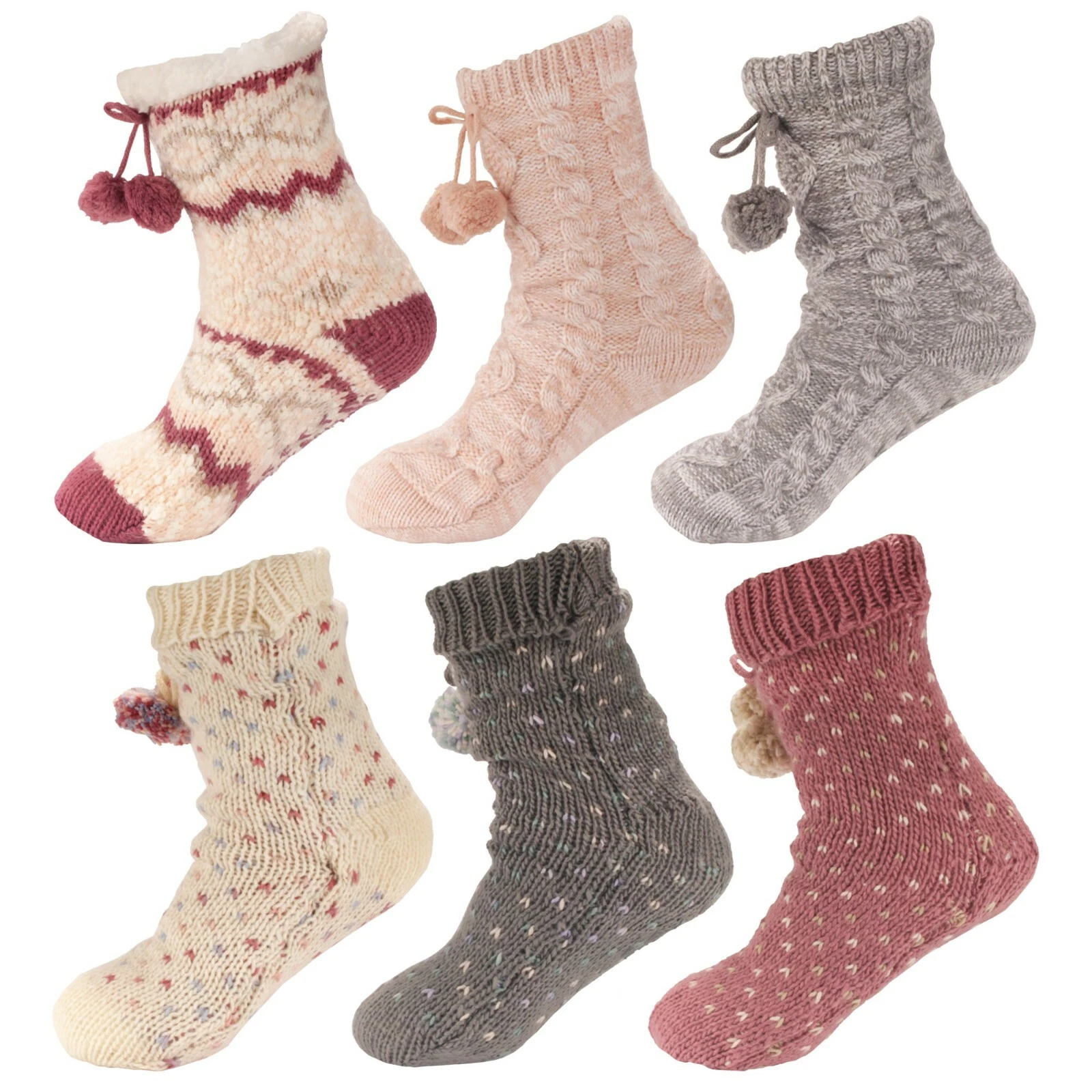 BambooMN Thick Soft Warm Fuzzy Cabin Thermal Fleece-lined Non-skid Socks, 3 Pair