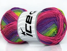 4-Skein Lot Biscuit Yarn Fine Micro Acrylic 4x100g/350m Green Pink Purple Shades