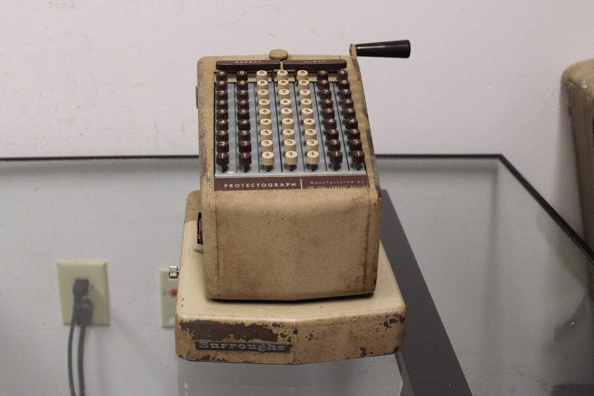 Vintage Antique Burroughs Protectograph Checkwriter No T74-9 Rare | eBay Vintage Antique Burroughs Protectograph Checkwriter No T74-9 Rare | eBay
