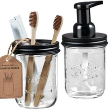 	Mason Jar Bathroom Accessories Set Includes Mason Jar Foaming Hand Soap Disp...
