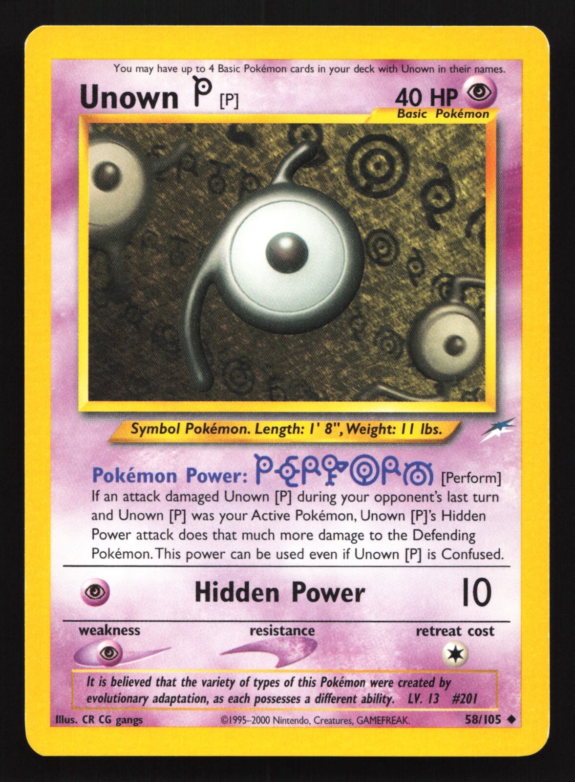 Pokemon Unown [P] 58/105 WotC Neo Destiny Unlimited Uncommon LP