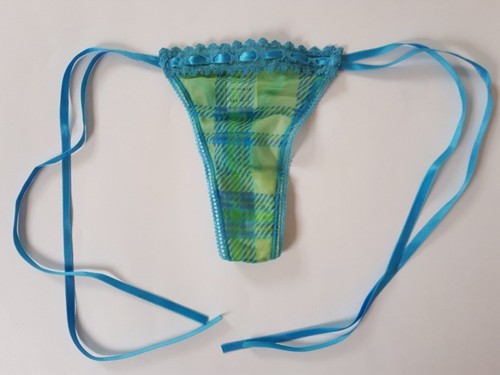 Shirley of Hollywood Sizes S M L Sheer Blue Check Stretch Nightie & Thong - Picture 4 of 9