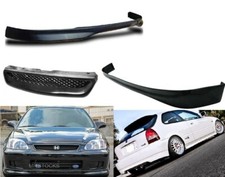 For 99-00 Civic Hatchback 3 Dr Type R Pu Black Front Rear Bumper Lip Grill