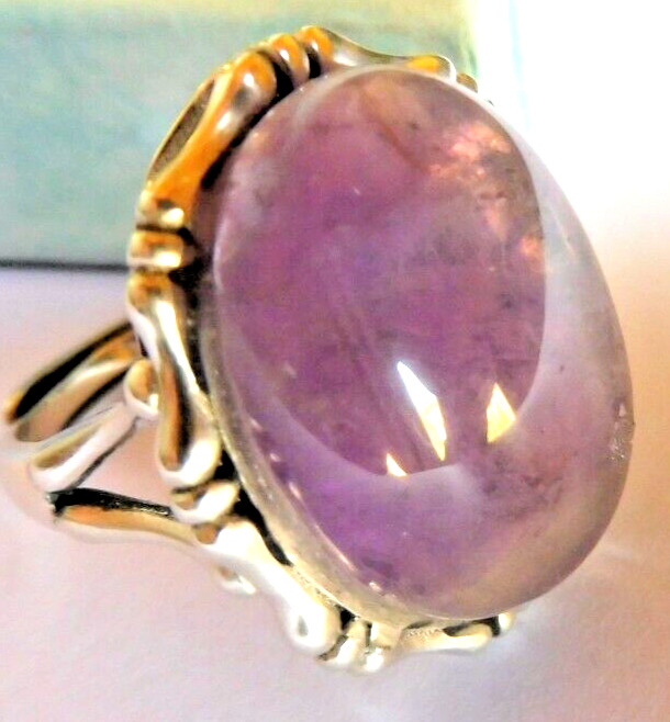 Bague en Kunzite naturelle et argent massif, taille réglable 52-60