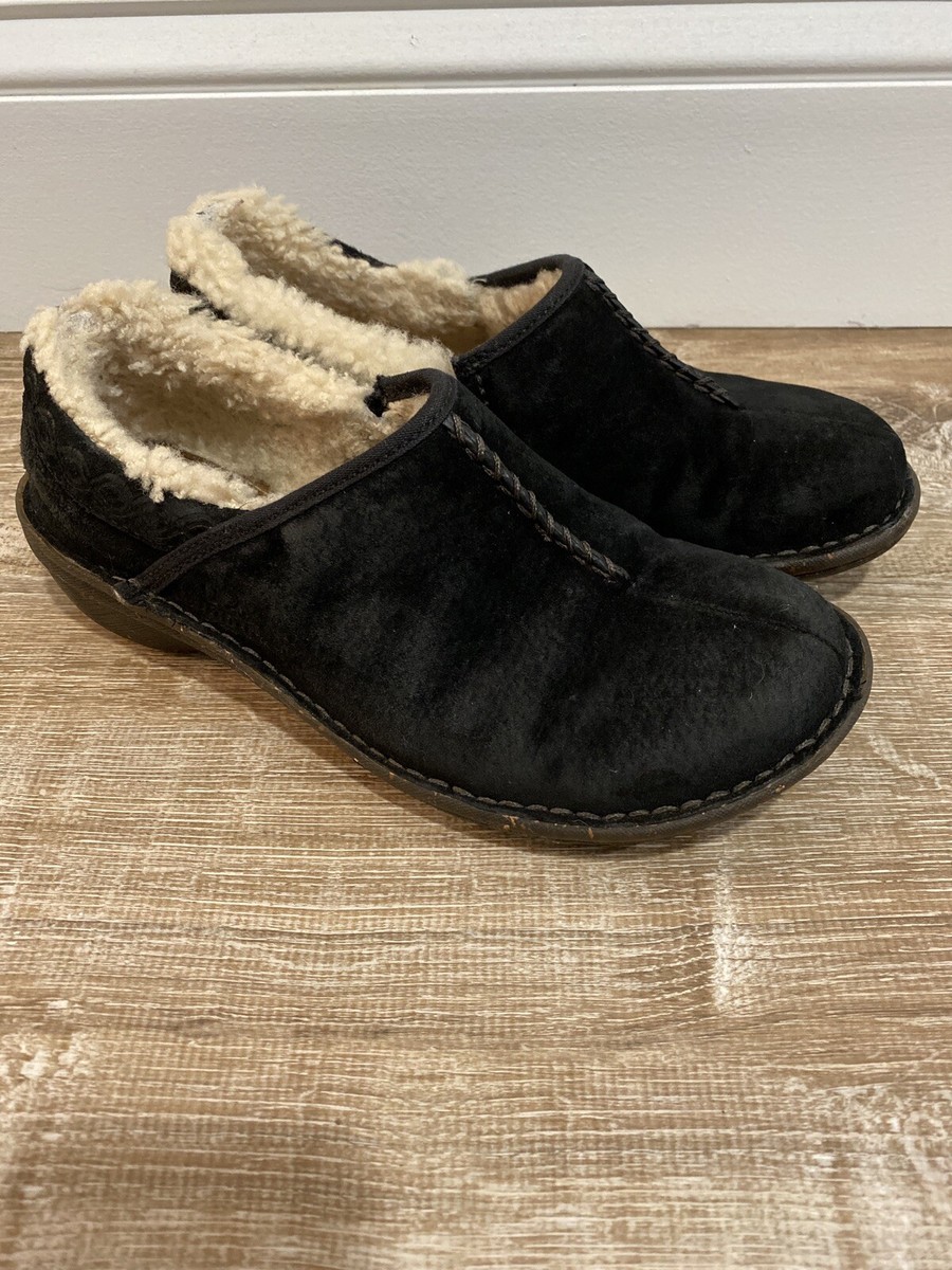 UGG Black Leather Suede Fur Lining Mule Clogs 38 7 Women 1757