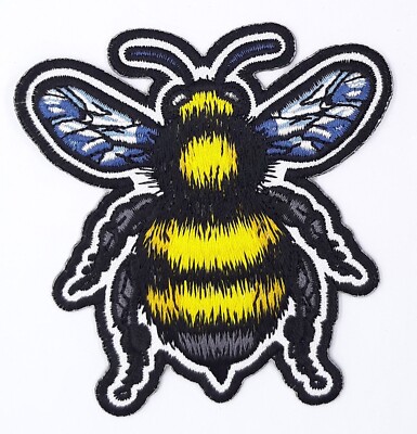 Bumble Bee With Blue Wings Iron On Embroidered Patch 3 1/4'' X 3 1/2''