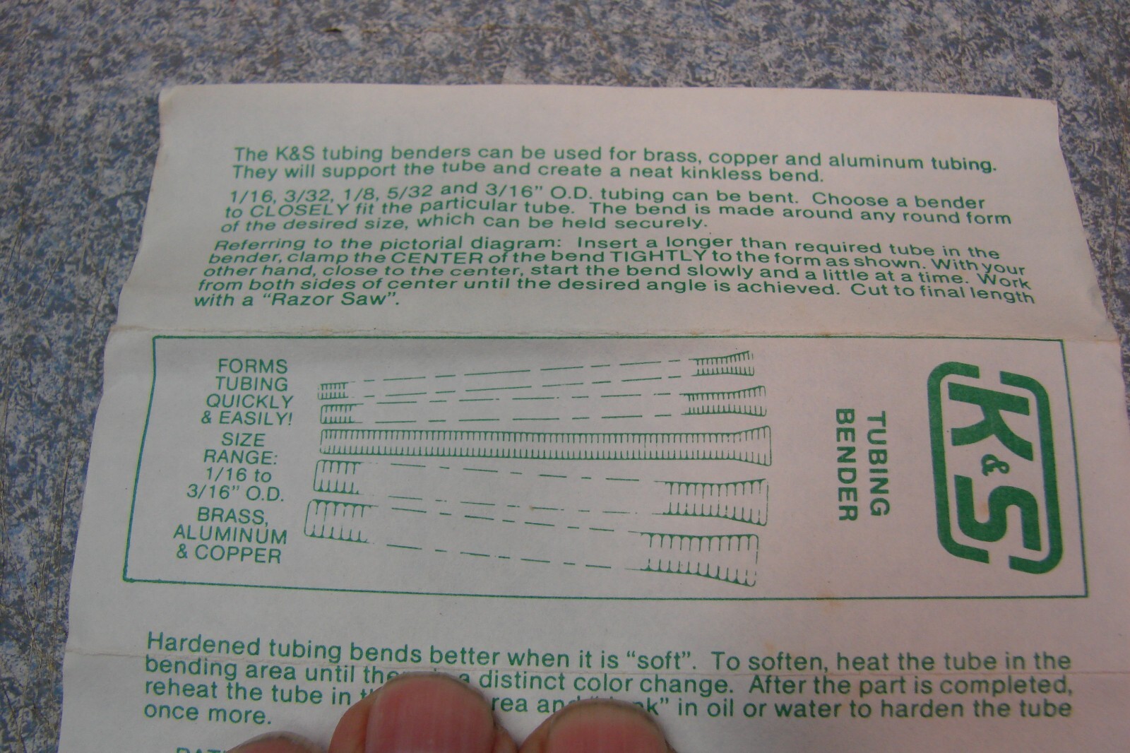 K&S Tubing Bender Kit For Brass Copper & Aluminum 1/16" to 3/16" plus