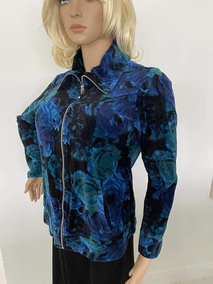 Style & Co Sport Large Women’s Blue/Green Multi Full Zip Velour Jacket New W/O T - Image 2 of 4