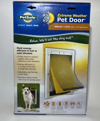 PetSafe Extreme Weather Medium Pet Door 1-40 Lb Dog / Large Cat PPA00-10985 New