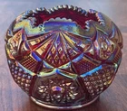 VINTAGE RUBY RED CARNIVAL GLASS HEIRLOOM SUNSET ROSE BOWL