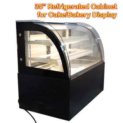 220V 35'' Refrigerated Display Glass Cabinet Case Bakery Showcase Yellow Lighting