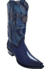 LOS ALTOS SNIP TOE NAVY GENUINE STINGRAY SINGLE STONE WESTERN COWBOY BOOT EE 
