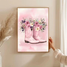 Pink Coastal Cowgirl boots wall art, Digital Printable Download, Trendy Poster
