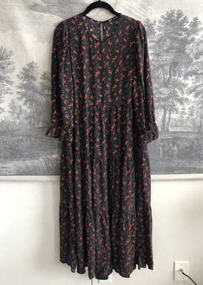 Zara Black Tiered Red Floral Print Maxi Dress Size M | eBay