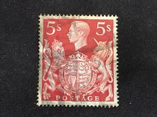 GB 1939 SG477 KING GEORGE VI 5/- 5S RED COAT OF ARMS - USED KGVI