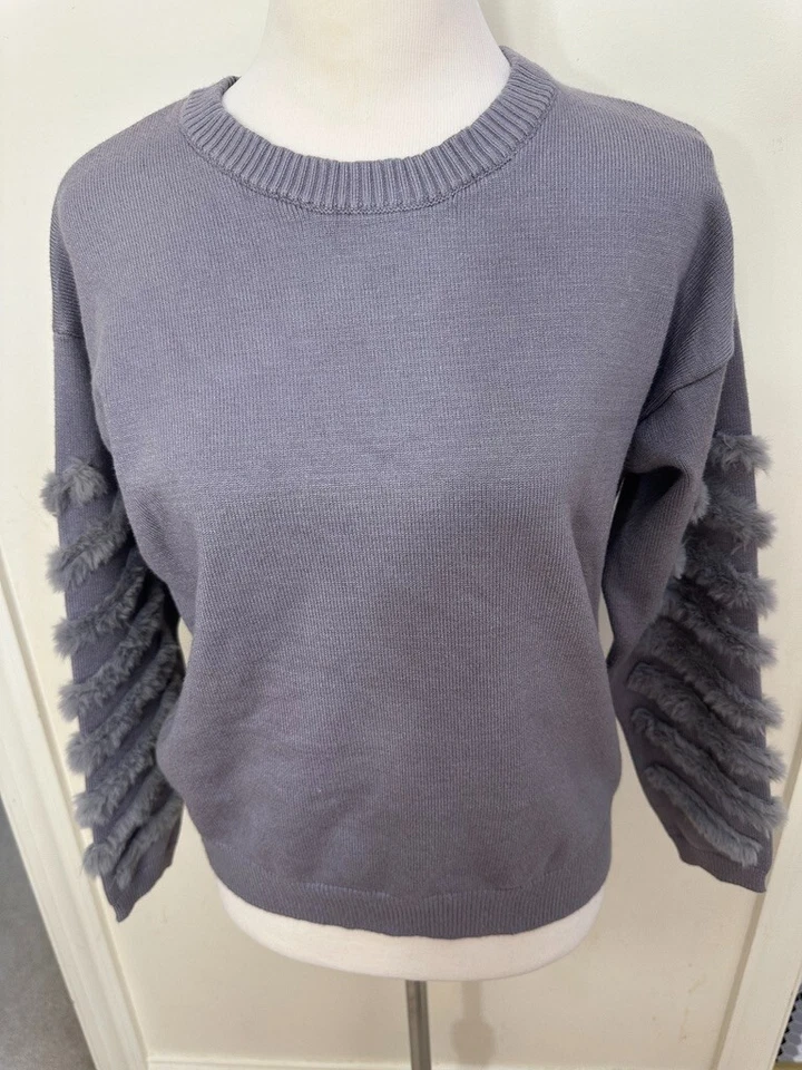 Suéter Pullover Michelle Nicole Para Mujer Gris Piel Manga Rayas Talla M Foto 3 de 4
