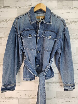 Grlfrnd Womens Yvette Denim Jacket Belted Small Oversize One Way Ticket