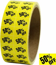 50% OFF Sale Discount Price Labels Stickers DAY-GLO YELLOW .75"x.5" Store Use