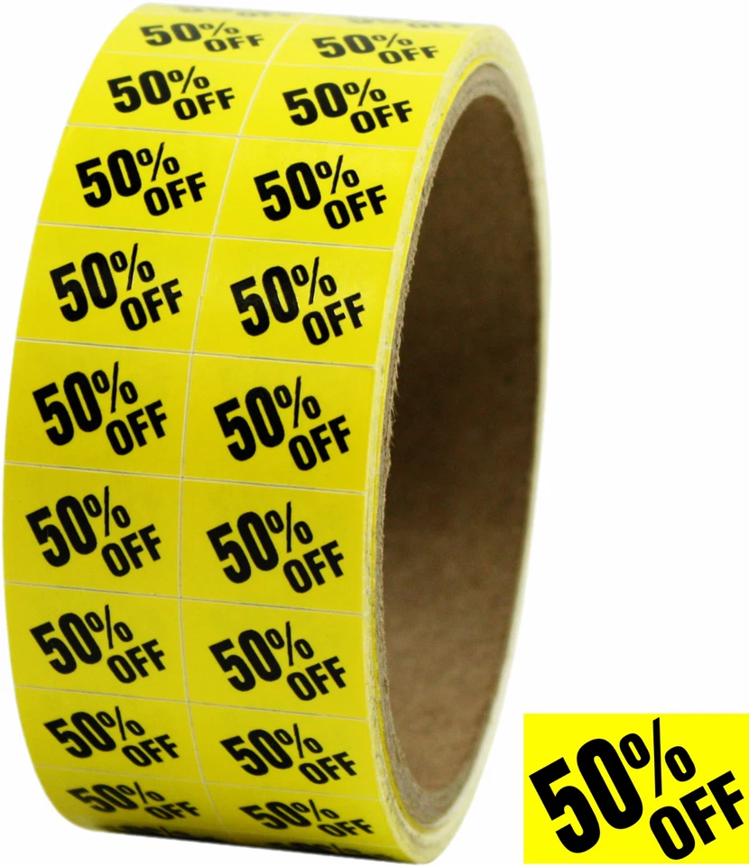 SQUARE DEAL RECORDINGS & SUPPLIES 50% OFF Sale Discount Price Labels Stickers DAY-GLO YELLOW .75"x.5" Store Use