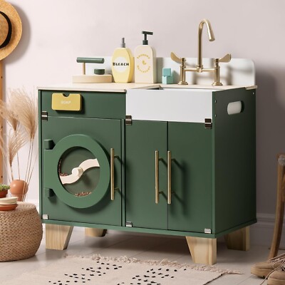Robud Wooden Pretend Toy Washing Machine Play Kitchen Playset for Toddlers 3+