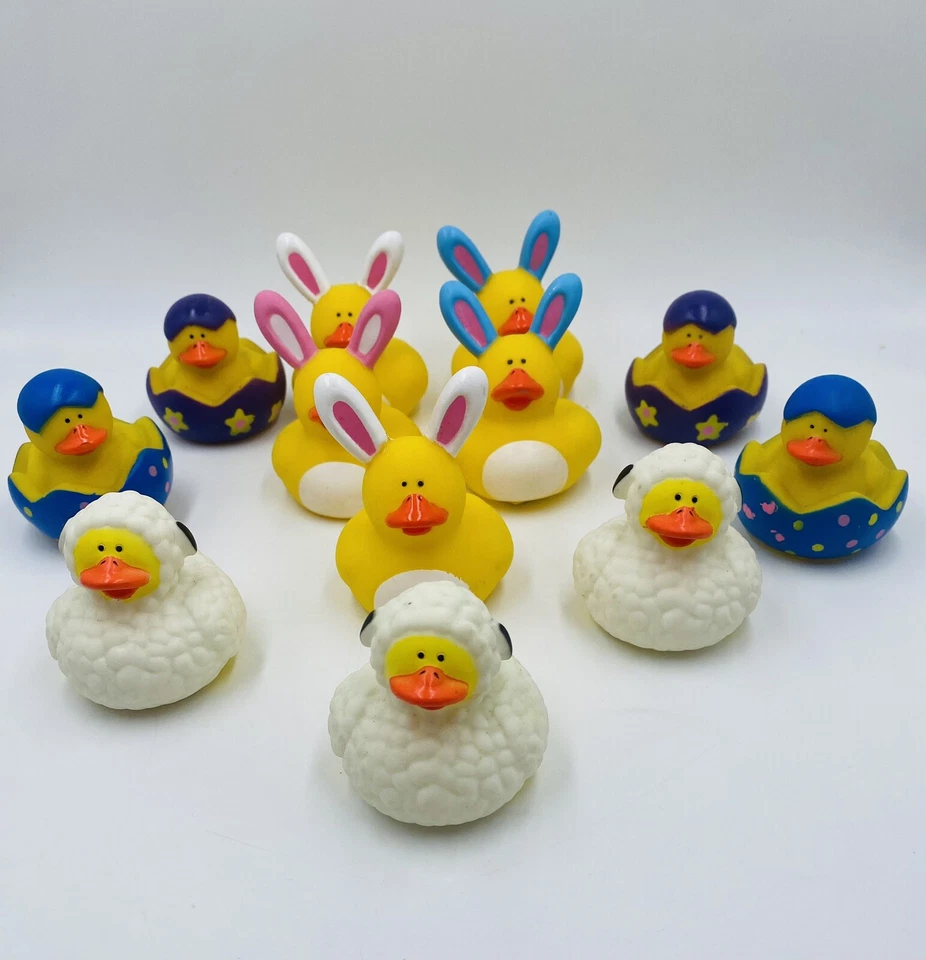 12 Easter Rubber Ducks 2" x 2" Bunny Sheep Egg Ducks - Image 3 of 4
