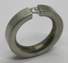 Vtg 1980s Niessing Flat Tension Ring 925 Sterling Silver 0.35ct Crystal UK Sz O
