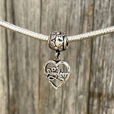 Daughter Family Woman Lady Dangle Heart Love Silver European Charm Bead