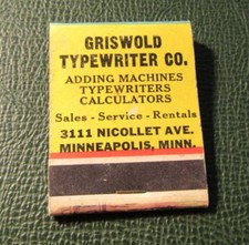 Matchbook - Griswold Typewriter Minneapolis MN FULL hillbilly thumbnail