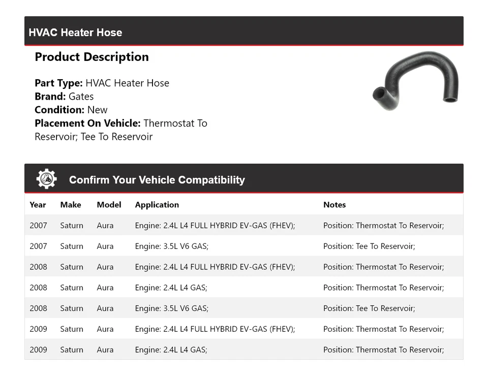 For 2007-2009 Saturn Aura HVAC Heater Hose Gates 2008 - Image 2 of 4