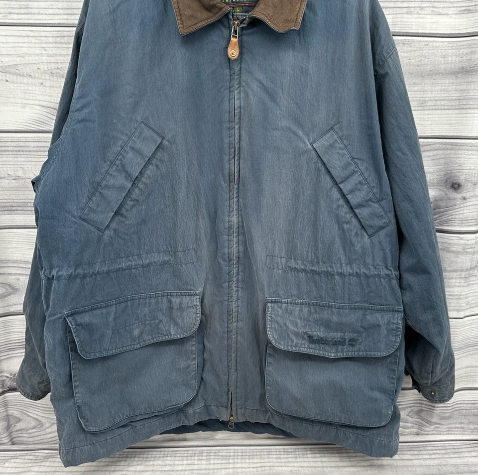 CHAQUETA FORRADA DE LANA VINTAGE AZUL TIMBERLAND WEATHERGEAR CON CUELLO DE CUERO - GRANDE Foto 3 de 4
