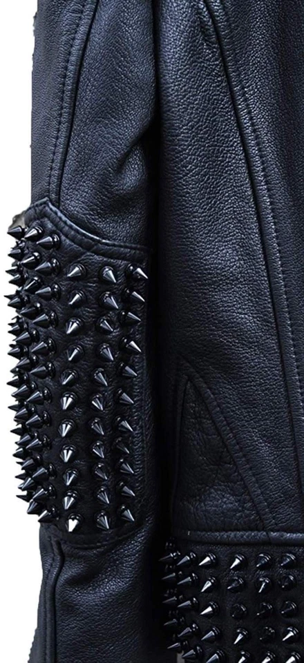 Men’s Custom Black Studded Leather Biker Jacket – Extreme Spiked Punk Rock Moto - Image 4 of 4