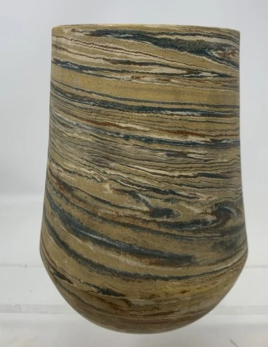 Vintage 5.75” Mission Swirl Pottery Vase w/ Blue Interior Evans ? Like Niloak