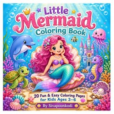 Little Mermaid Coloring Book: Cute Mermaids, Dolphins Ocean Friends for Kids A