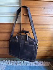 NWOT Full Grain Leather Briefcase Laptop Case Office Shoulder Bag Brown