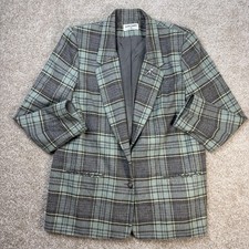 Vintage Alfred Dunner Blazer Jacket Womens 16 Green Plaid Wool Lined USA Career