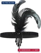 1920s Style Flapper Headband, Feathered Headpiece, Black