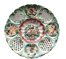 Vintage Capodimonte Cherub Wall Plate Rococo Decorative Charger Gilded Putti