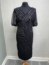 Mint Velvet Dress Size 16 Midi Bodycon Lace Black Evening Occasion Short Sleeve