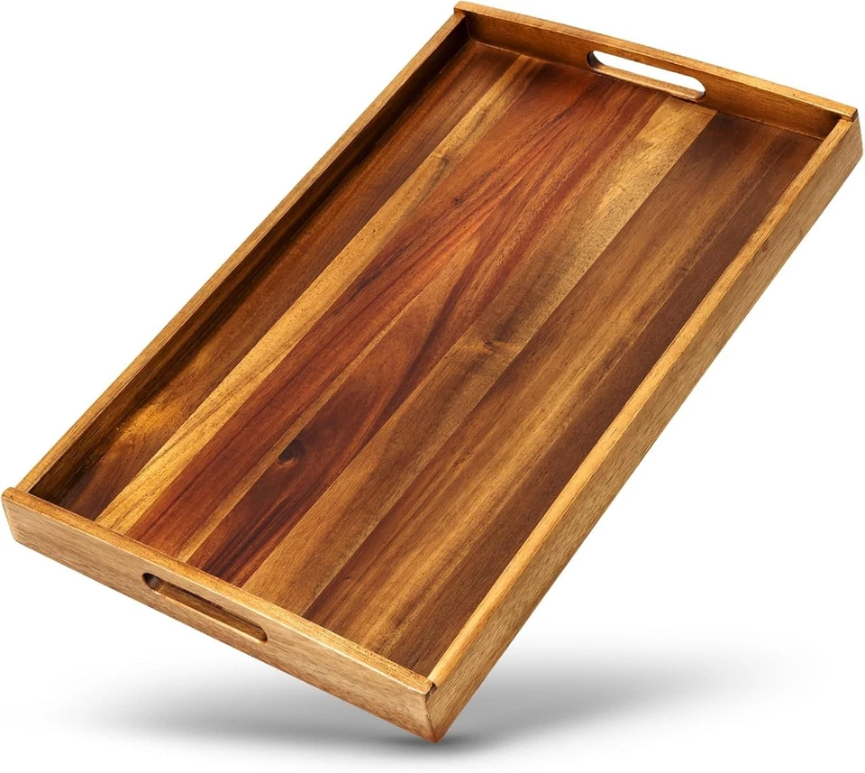 Elegantes Akazienholz Tablett mit hohem Rand -  für stilvolles Servieren - Bild 3 von 4