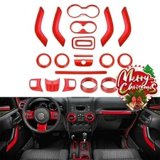 21PCS Full Set Interior Decoration Trim Kit for Jeep Wrangler JK JKU 2011-18 Red