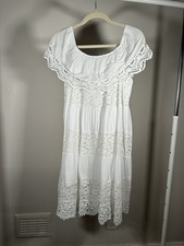 Woman Spain Style White Cotton Summer Dress