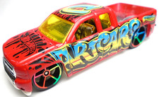 2016 HOT WHEELS ART CARS CHEVY SILVERADO GRAFFITI 1:64 RED 3 3/8" PICKUP TRUCK