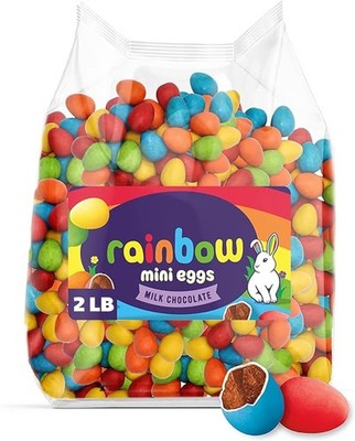 Mini Chocolate Eggs Rainbow Colors 32oz Bulk Bag - Candy Coated Milk Chocolate