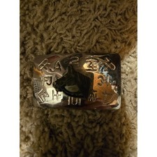 Vintage Chambers Belt Co Western Horse Head Cattle Brand Belt Buckle Silver Tone