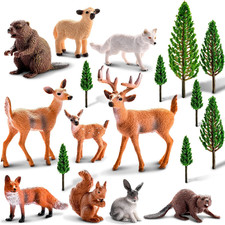 18 Pcs Forest Animals Figurines Woodland Animals Toys Model Trees Kit Miniature